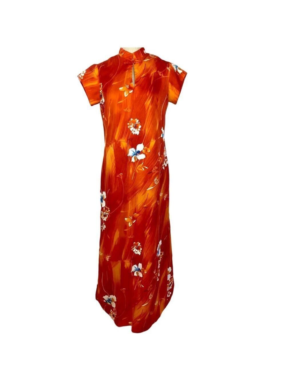 Vintage Diamond Head Cheongsam MuuMuu Orange Floral Women's 8